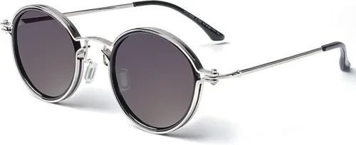 Vista 2 de Technigadgets Brody Steampunk - Gafas de sol redondas para hombres y mujeres, marco de metal, gafas de sol polarizadas vintage