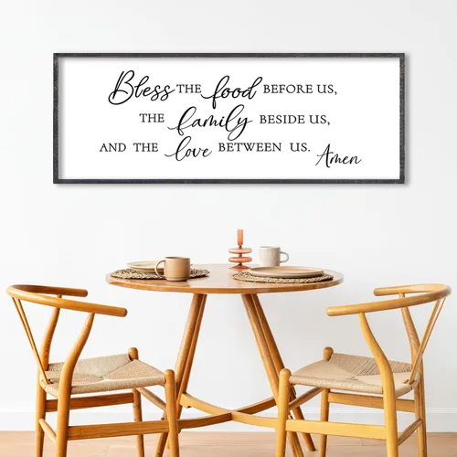 Vista 6 de LuZhiQiang Arte de pared para comedor 81,3×30,5 cm "Bless The Food Before Us" Letrero cristiano para cocina, cita familiar agradecida, cuadro grande