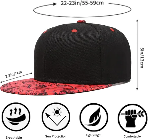 Vista 5 de Gorra de béisbol para hombre, estilo hip hop, visera plana, ajustable, unisex, ajustable, transpirable