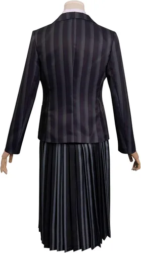 Vista 3 de Loesoul Kids Wednesday Dress Addams Cosplay Costume Wednesday Addams Uniform Dress Shirt Coat Outfit Halloween Suit