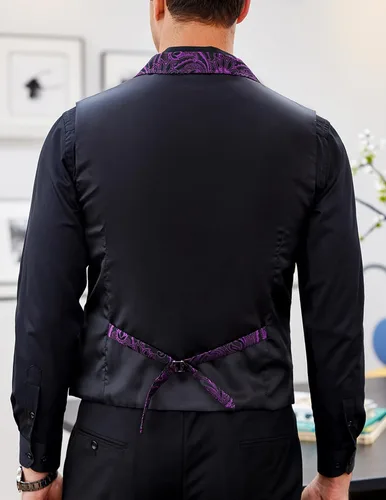 Vista 3 de COOFANDY Chaleco de traje con estampado de cachemira floral, estilo victoriano, gótico y steampunk, chaleco de esmoquin formal con solapas