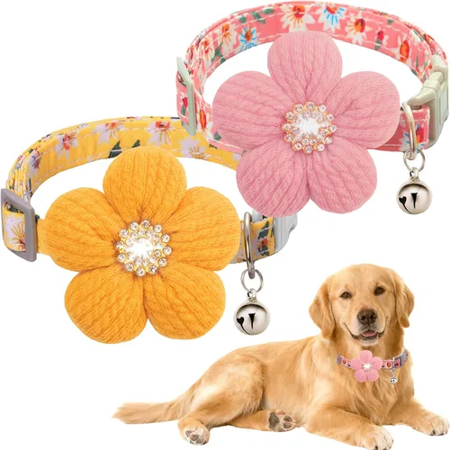 Vista 9 de Collar para perro mediano con flor, collares de perro para perros medianos Collar para niña Collar de perro lindo con campana, longitud ajustable