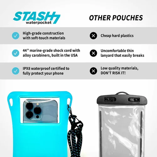 Vista 3 de Stash7 Funda impermeable para teléfono con cordón largo IPX8 Adventure Grade Bolsa seca para teléfono celular, compatible con iPhone 15 Pro Max