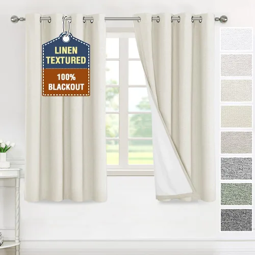 Vista 14 de H.VERSAILTEX Cortinas 100% de opacidad para dormitorio, con aislamiento térmico, cortinas texturizadas de lino con bloqueo de luz completa, cortinas