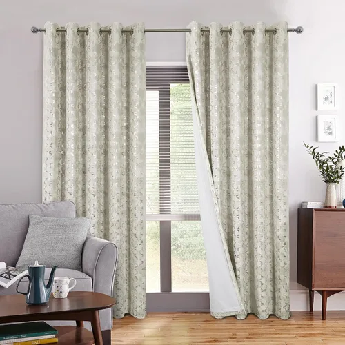 Vista 13 de always4u Cortinas de Terciopelo Acanalado Negro y Dorado con Estampado de Damasco en Lámina 100% Opacas de 84 Pulgadas de Largo, Cortinas de 2