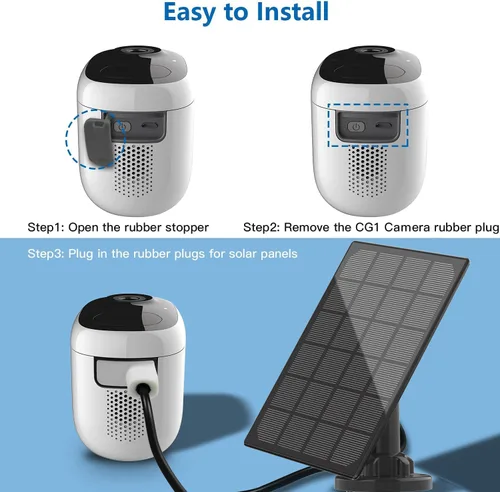 Vista 3 de Paneles solares para cámara de seguridad inalámbrica para exteriores, panel solar impermeable compatible con batería recargable de 3 V CC, cable