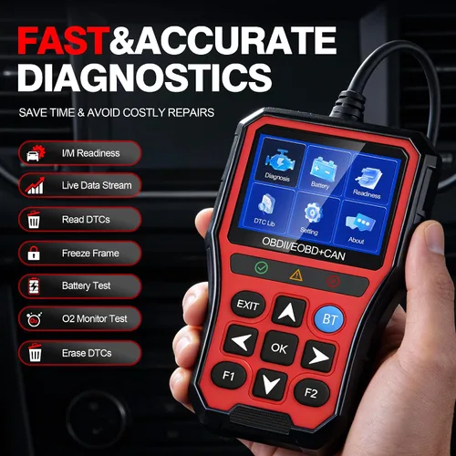 Vista 2 de Herramienta de diagnóstico del escáner OBD2, lector de código de coche con probador de batería, lector de código del motor con reinicio OBDII, fecha