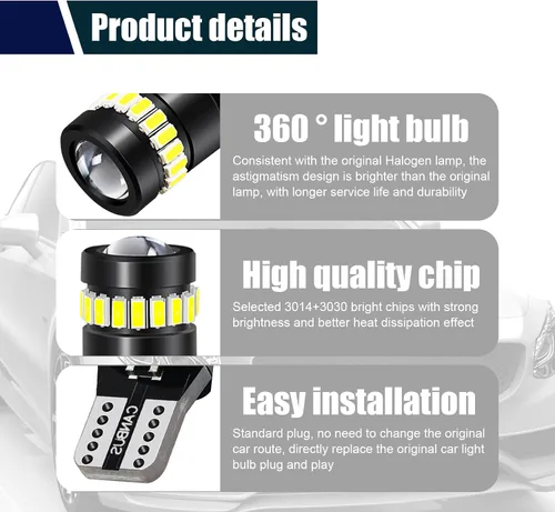 Vista 4 de ZKFAR 2 bombillas LED T10, 18SMD 3014 1SMD 3030, 155 lúmenes, luz súper brillante 6500K, luz blanca, luz LED para el ancho del coche, luz