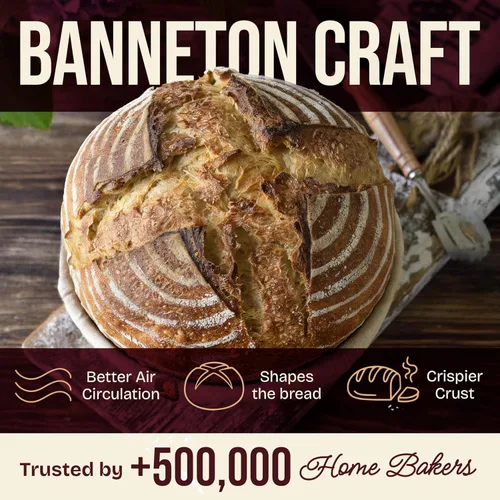 Vista 5 de Juego de cestas para fermentación de pan Superbaking Banneton de 2, cestas redondas de 22.86 cm de ratán sin astillas con forros, kit de inicio