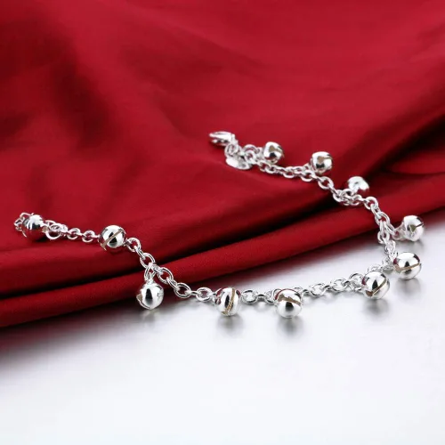 Vista 5 de H&Beautimer Tobillera de plata de moda con linda cadena de pie de campana para mujer, pulsera de tobillo de playa con cierre de langosta ajustable