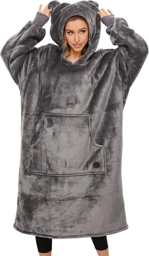Vista 54 de THREE POODLE - Manta con capucha portátil para mujeres, sudadera con capucha de sherpa de gran tamaño para adultos hombres, mantas con capucha