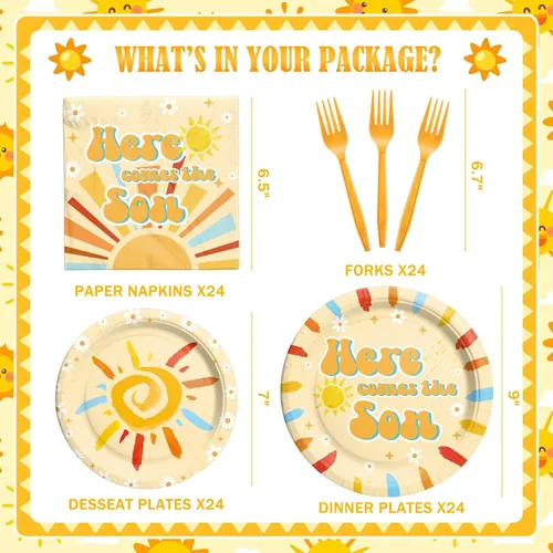 Vista 2 de Hombae Here Comes the Son - Juego de vajilla de decoración para baby shower con platos, servilletas, tenedores, suministros de fiesta de baby