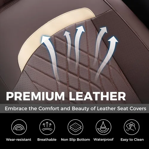 Vista 5 de Fundas de asiento delantero de automóvil, fundas de asiento de cuero para automóviles, protector de asiento de automóvil, impermeable, transpirable