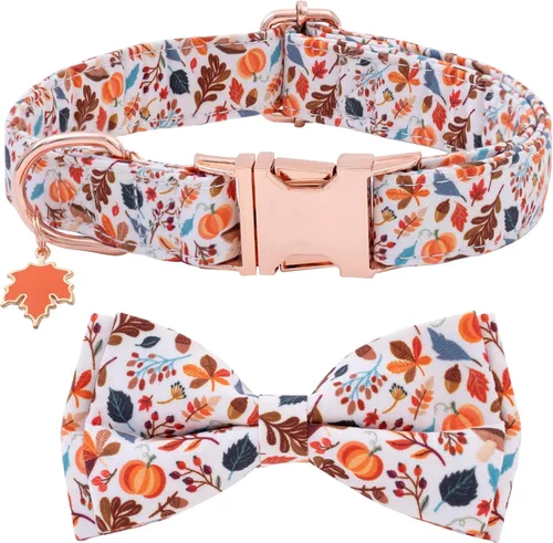Vista 10 de Collar de perro con moño de Halloween de Faygarsle para otoño, collar elegante y bonito para perros pequeños, medianos y grandes, collar de algodón