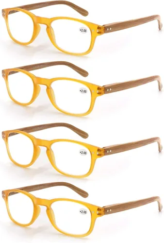 Vista 8 de MODFANS Paquete de 4 gafas de lectura 2.0, con bisagras de resorte de aspecto de madera, elegantes, para hombres y mujeres Paquete de 4