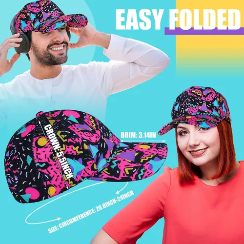 Vista 2 de Sotiff Riñonera de 2 piezas de los años 80 y 90 para mujeres y hombres, traje de los años 90, sombrero de cintura ajustable, bolsa retro