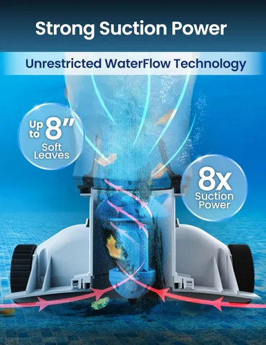 Vista 9 de Aspiradora robótica automática para piscinas, apertura de piscina resistente, entrada de succión ultra ancha de 360°, bolsa extragrande de 1.85