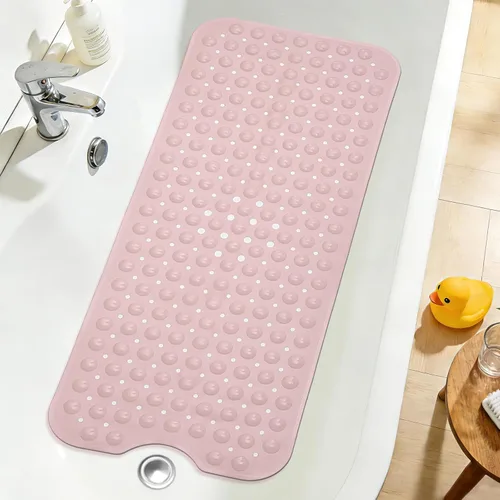 Vista 44 de Tapete de ducha negro antideslizante de 17 x 30 pulgadas, tamaño estándar, tapete de baño de burbujas suaves para ducha interior, tapete de baño