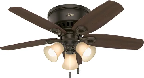 Vista 19 de Hunter Constructor, para interiores, ventilador de techo, cadena de tracción, 42 pulgadas, níquel cepillado con luces LED, montaje empotrado
