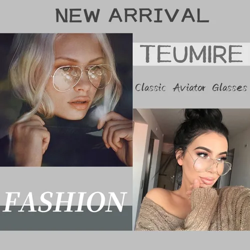 Vista 2 de Teumire Gafas de aviador clásicas para hombres y mujeres, lentes transparentes sin receta con marco de metal
