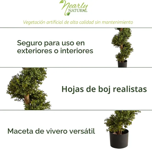 Vista 5 de Nearly Natural Árbol topiario en espiral de boj artificial de 33 pulgadas con maceta