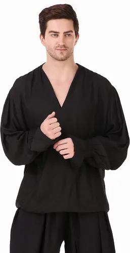 Vista 5 de BoheeWohee Camisa de pirata gótica renacentista medieval Cosplay RayónAlgodón