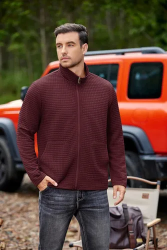 Vista 3 de COOFANDY Chaqueta Varsity Ligera para Hombre Chaquetas Bomber Casuales Sudaderas Waffle con Cremallera y Bolsillo