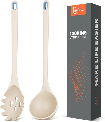 Vista 9 de Juego de 2 utensilios de cocina de silicona para espaguetis y cucharón de Negro
