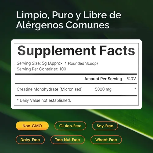 Vista 3 de NatureBell Polvo de Monohidrato de Creatina Instantáneo 500 Gramos, 5000mg Por Porción, Polvo de Creatina Micronizado Sin Sabor - Pre Entrenamiento