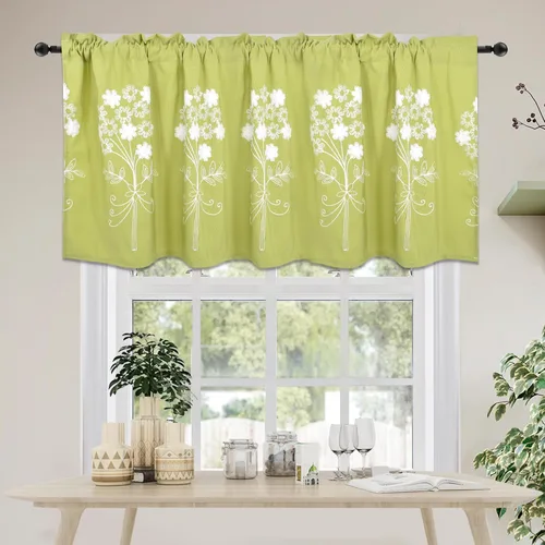 Vista 13 de Molaxhome Cenefas de ventana bordadas florales opacas con bolsillo para barra, cortinas para cocina, color verde, 29 pulgadas de ancho x 24 pulgadas