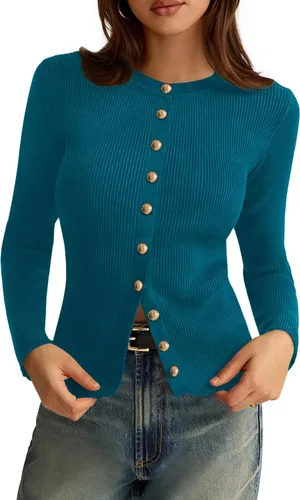 Vista 11 de PRETTYGARDEN Suéteres tipo cárdigan ligeros de otoño para mujer Marrón