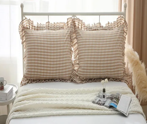 Vista 33 de Fundas de almohada cuadradas a cuadros en blanco y negro con volantes, fundas de almohada a cuadros, fundas de almohada de gingham, fundas