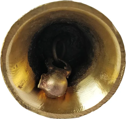 Vista 6 de GURU JEE™ Campana de latón tradicional india, campanilla de mano, pequeña campana para templo, campanilla de boda, cascabel de mano de Navidad