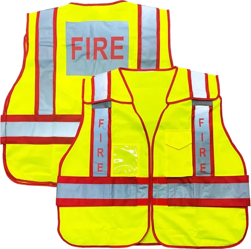 Vista 8 de VIEWBRITE Chaleco reflectante clase 2 para bomberos, color verde lima, chaleco de bomberos amarillo de alta visibilidad de 5 puntos