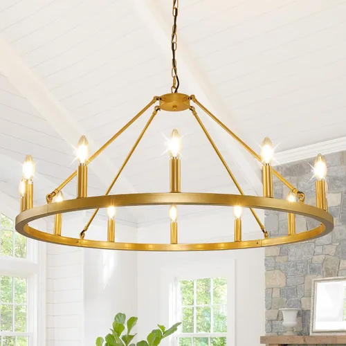 Vista 21 de Candelabro de granja de plata, lámpara de 12 luces con ruedas de carro, accesorio de luz para comedor, lámparas rústicas de isla de cocina GHDFGD-10