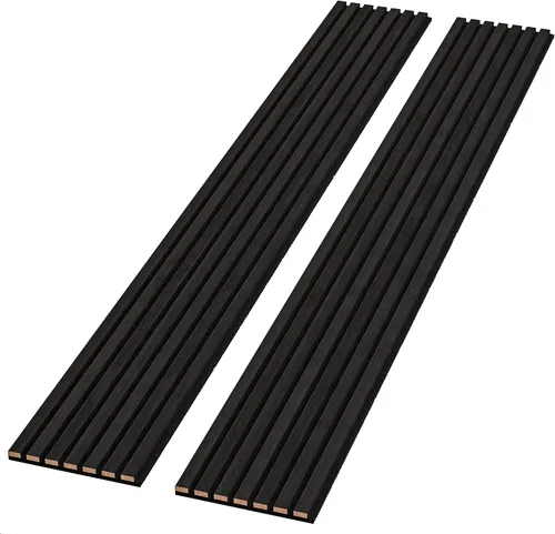 Vista 11 de Paquete de 2 paneles acústicos de pared de madera de 94 x 12.6 pulgadas, listones 3D insonorizados para paredes y techos, elegantes paneles Nogal