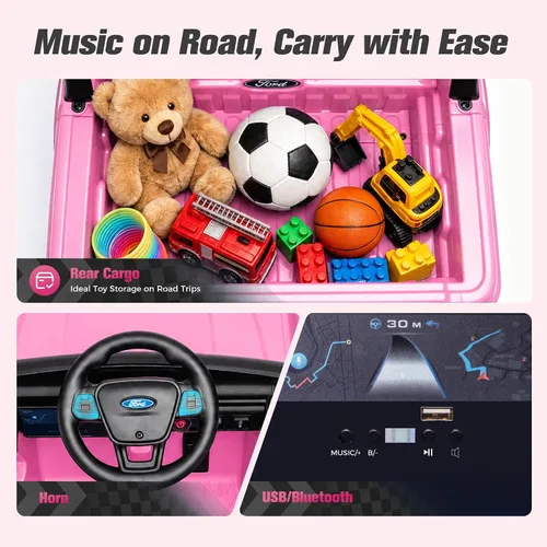 Vista 7 de Camión pickup Ford Maverick Lariat 24V con licencia 2026 para niños Rosa flamenco