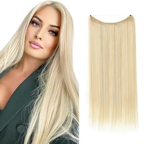 Vista 8 de SARLA Extensiones de cabello con alambre invisible de reflejos cortos rectas postizos sintéticos diadema transparente ajustable para mujeres 14