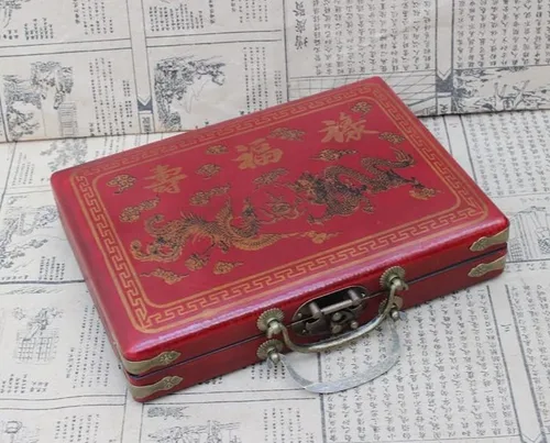 Vista 6 de Mini juego de viaje chino Mahjong Mahjong juego de viaje chino Mahjong juego de 144 azulejos Mahjong juegos con 2 dados de transporte estuche