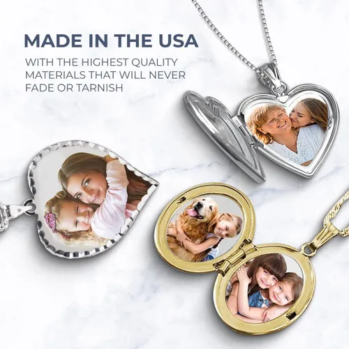 Vista 9 de PicturesOnGold.com Collar con medallón Forever In My Heart para mujer que sostiene fotos en joyería personalizada, regalos para hombres y mujeres