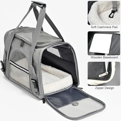 Vista 3 de Transportador de perros y gatos suave para mascotas pequeñas de hasta 16 libras, aprobado por la TSA, transportador de viaje plegable