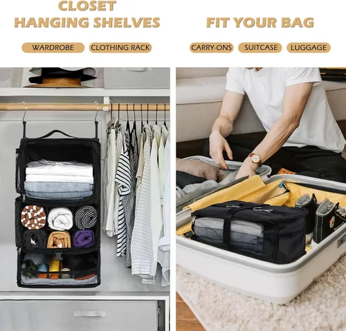 Vista 2 de Surblue Bolsa de Almacenamiento para Viaje con Estantes Colgantes, Cubo de Empaque de Compresión para Maleta Plegable con Capa Extensible de Gran