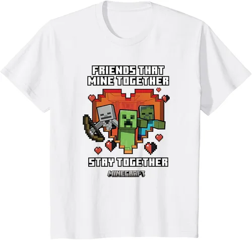 Vista 20 de Minecraft Camiseta de San Valentín Friends That Mine Together Mobs, Negro
