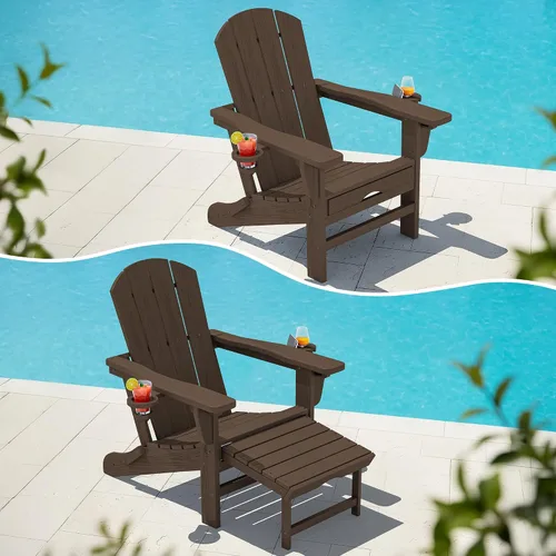 Vista 31 de KINGYES Silla Adirondack plegable ajustable con otomana y 2 portavasos, silla reclinable Adirondack HDPE con reposapiés, Aruba