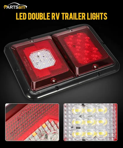 Vista 2 de Partsam 2 luces traseras LED dobles para remolque con montaje horizontal, luces traseras de doble parada, 33 LED, montaje en superficie, luces