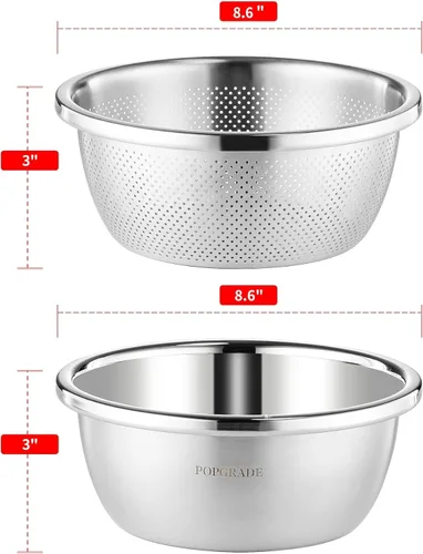 Vista 8 de Colador de Acero Inoxidable 304 de 2QT Colador Microporoso y Tazón de Mezcla para Cocina, Colador de Arroz con Cuenco de Lavado para Colar Pasta