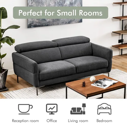 Vista 4 de Giantex Sofá biplaza tapizado con reposacabezas elevable y patas de metal, cómodo cojín de esponja CertiPUR-US, sofá de 2 plazas para sala de estar