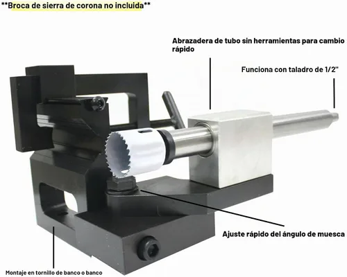 Vista 3 de Pipe Notcher Industrial Professional Pipe & Tube Notcher Punch una herramienta de prensa para ángulo de 0-50 grados, resistente: Manijas 3/4" - 3