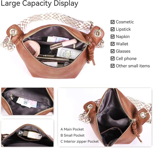 Vista 5 de Riñoneras para mujer, bolsos cruzados de moda, bolsos de pecho, bolso de cinturón con 2 correas ajustables, Marrón, Classic