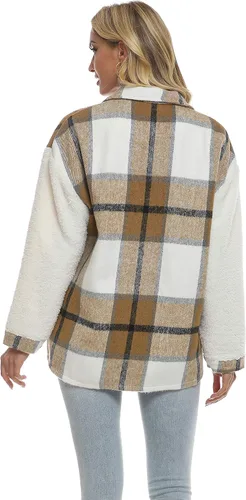 Vista 7 de Tanming Camisa de franela cepillada a cuadros con botones para mujer